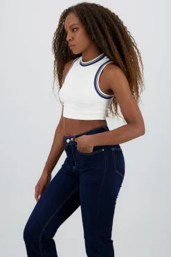 Shasa Cropped Contrast Stripe Top
