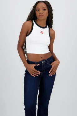 Shasa Cropped Contrast Top with Cherry Detail