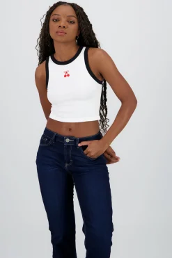 Shasa Cropped Contrast Top with Cherry Detail