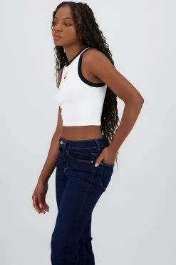 Shasa Cropped Contrast Top with Cherry Detail