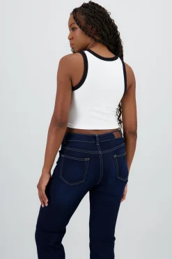 Shasa Cropped Contrast Top with Cherry Detail