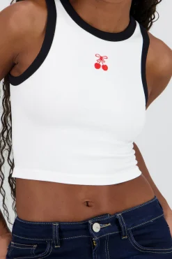 Shasa Cropped Contrast Top with Cherry Detail