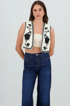 Shasa Cropped Embroidered Vest
