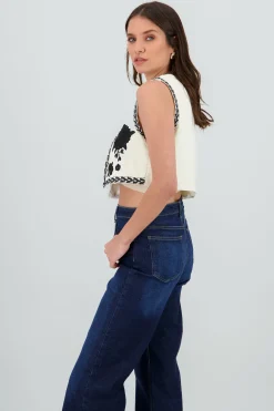 Shasa Cropped Embroidered Vest