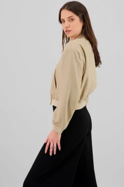 Shasa Cropped Fleece Bomber Jacket
