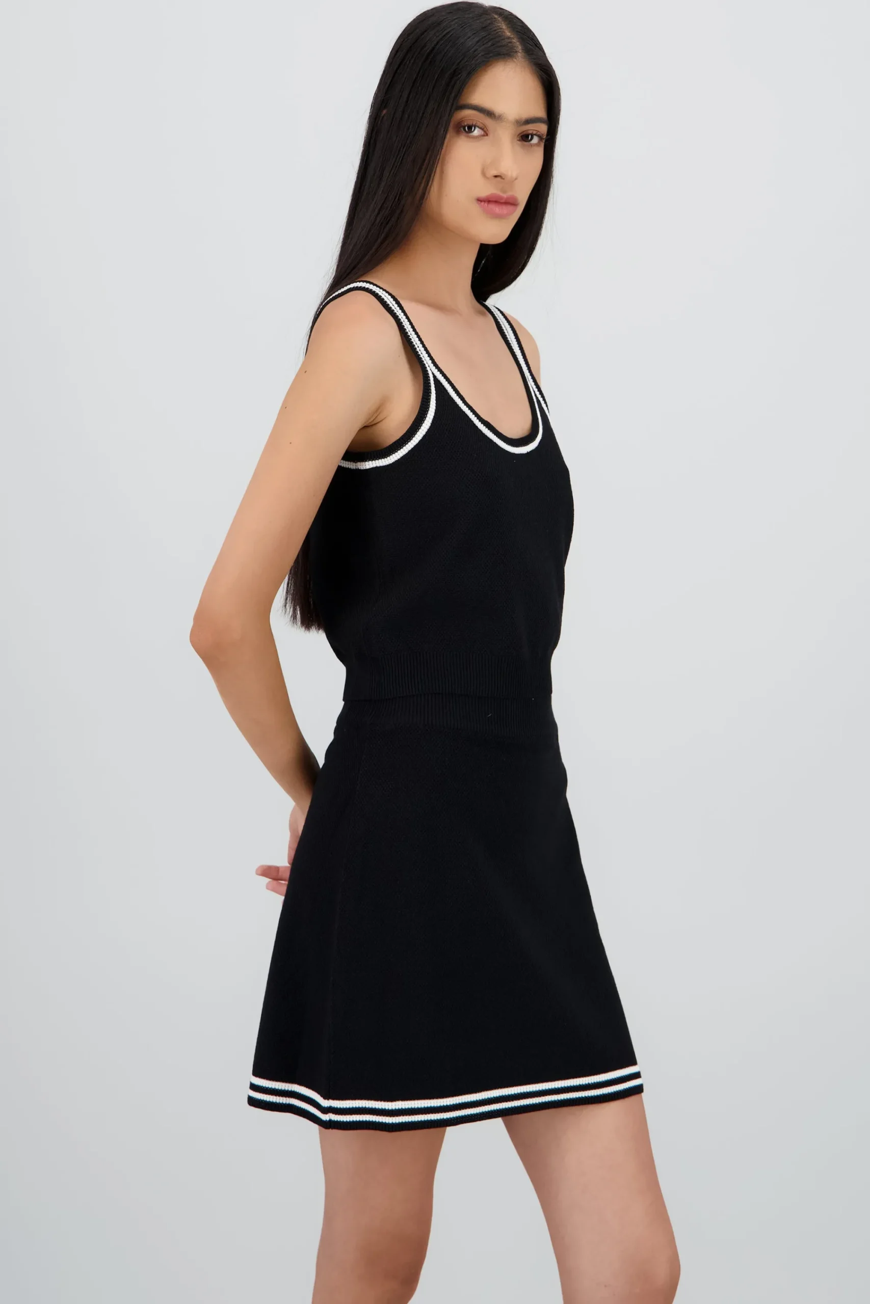 Shasa Cropped Knit Top with Contrast Straps