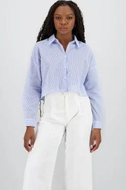 Shasa Cropped Long Sleeve Striped Shirt