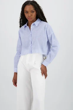 Shasa Cropped Long Sleeve Striped Shirt