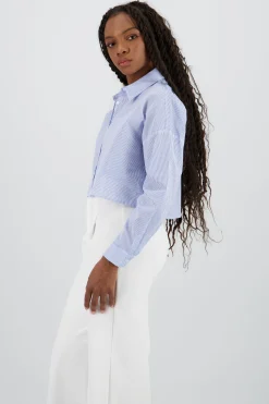 Shasa Cropped Long Sleeve Striped Shirt