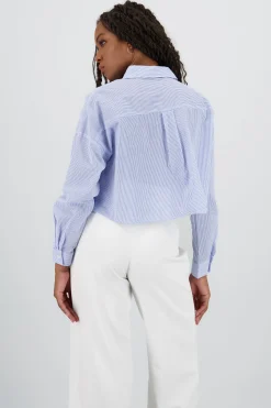 Shasa Cropped Long Sleeve Striped Shirt
