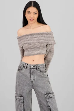 Shasa Cropped Off Shoulder Sweater