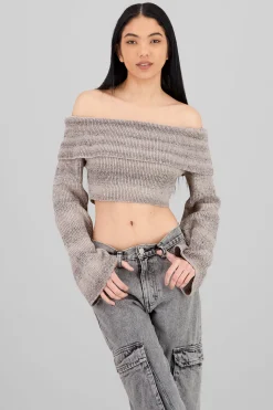 Shasa Cropped Off Shoulder Sweater