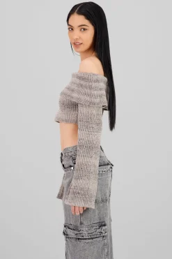 Shasa Cropped Off Shoulder Sweater