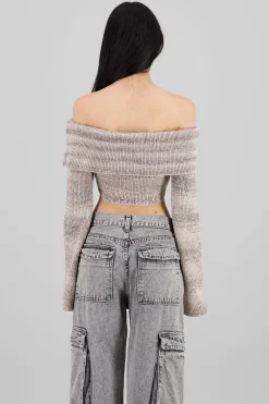 Shasa Cropped Off Shoulder Sweater