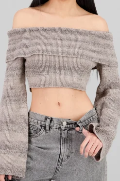 Shasa Cropped Off Shoulder Sweater