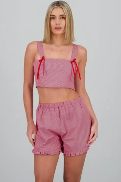 Shasa Cropped Plaid Tank Top with Bow Detail