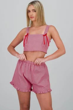 Shasa Cropped Plaid Tank Top with Bow Detail