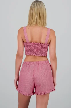 Shasa Cropped Plaid Tank Top with Bow Detail