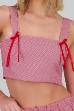 Shasa Cropped Plaid Tank Top with Bow Detail
