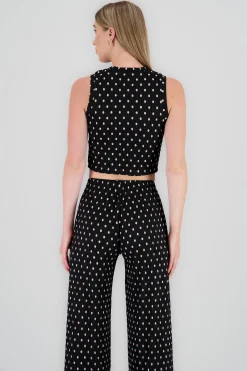 Shasa Cropped Polka Dot Textured Top