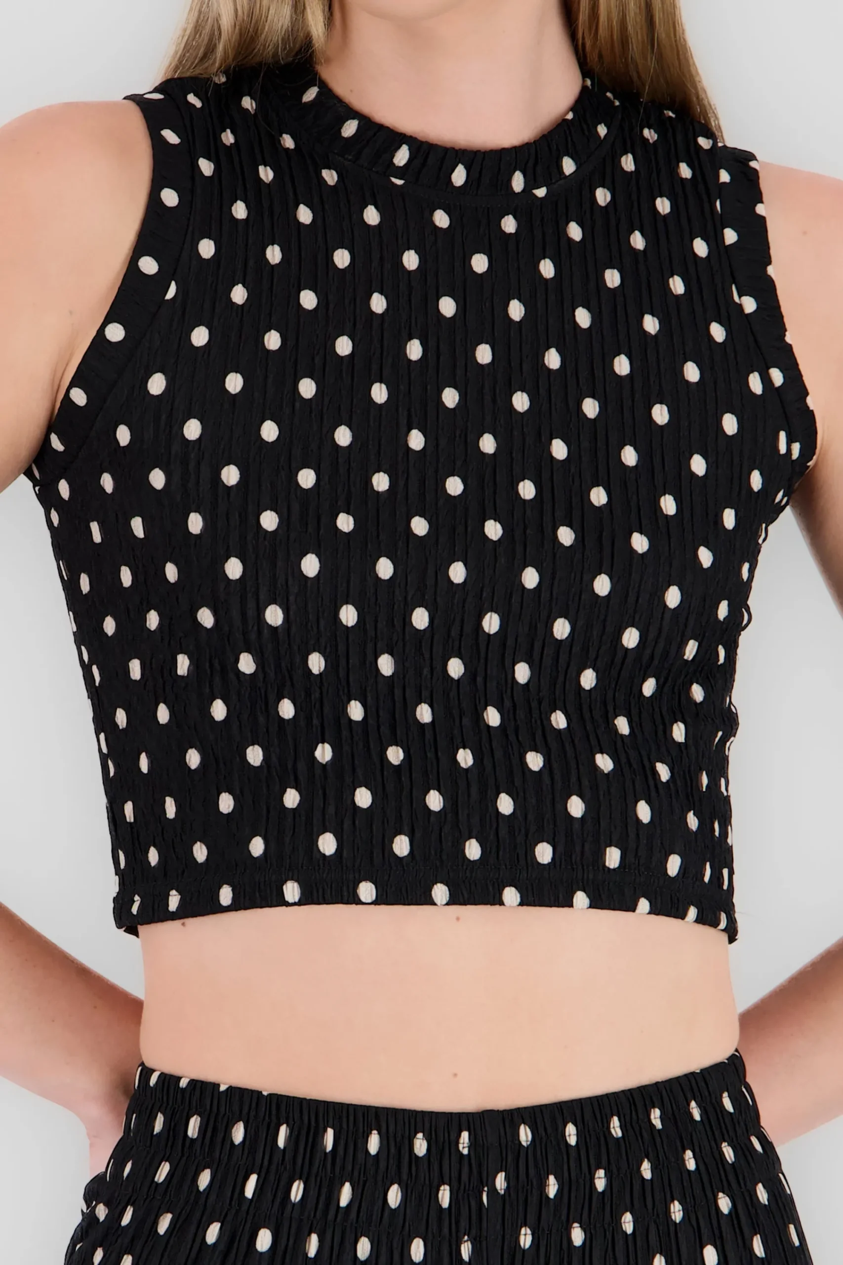 Shasa Cropped Polka Dot Textured Top
