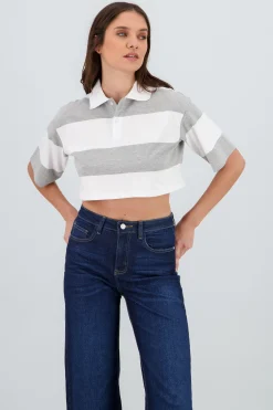 Shasa Cropped Polo Neck T Shirt