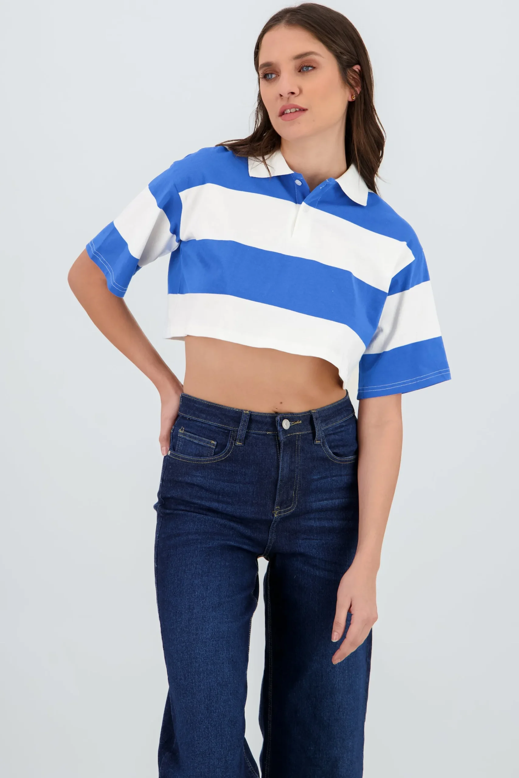Shasa Cropped Polo Neck T Shirt