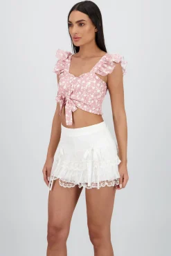 Shasa Cropped Ruffle Floral Print Top