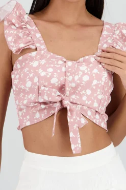 Shasa Cropped Ruffle Floral Print Top