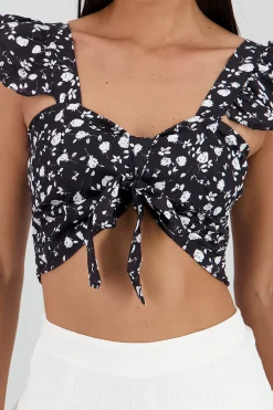 Shasa Cropped Ruffle Floral Print Top