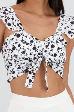 Shasa Cropped Ruffle Floral Print Top