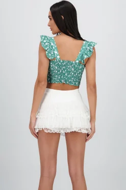 Shasa Cropped Ruffle Floral Print Top