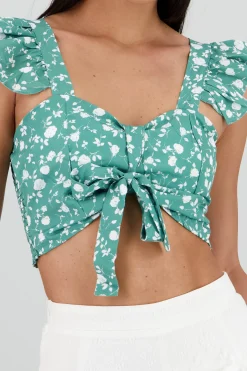 Shasa Cropped Ruffle Floral Print Top