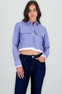 Shasa Cropped Shirt with Contrast Pockets and Hem
