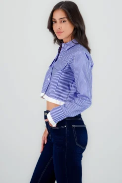 Shasa Cropped Shirt with Contrast Pockets and Hem