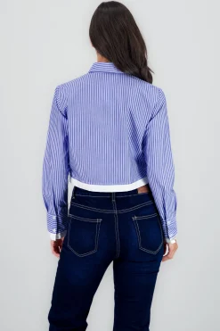 Shasa Cropped Shirt with Contrast Pockets and Hem
