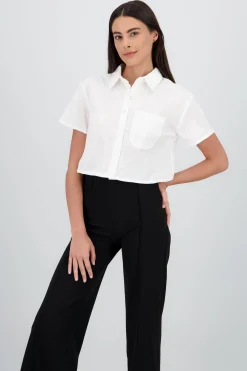 Shasa Cropped Shirt with Embroidery Detail