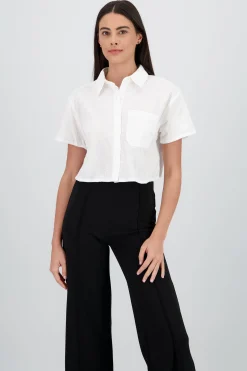 Shasa Cropped Shirt with Embroidery Detail