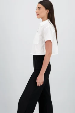 Shasa Cropped Shirt with Embroidery Detail