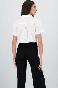 Shasa Cropped Shirt with Embroidery Detail