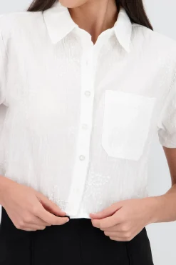 Shasa Cropped Shirt with Embroidery Detail
