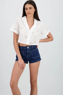 Shasa Cropped Shirt with Eyelet Detail
