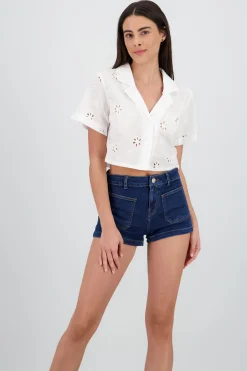 Shasa Cropped Shirt with Eyelet Detail