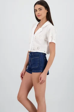 Shasa Cropped Shirt with Eyelet Detail