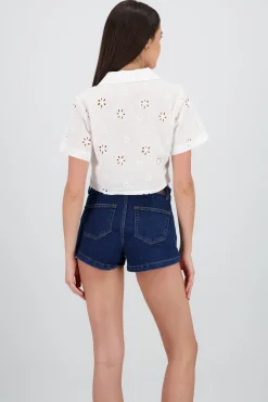 Shasa Cropped Shirt with Eyelet Detail
