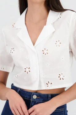Shasa Cropped Shirt with Eyelet Detail