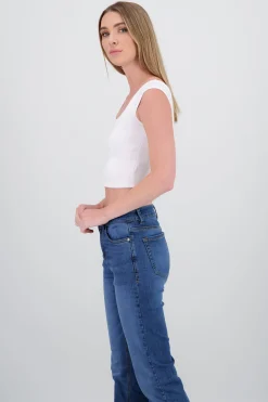 Shasa Cropped Square Neck Short Sleeve Top