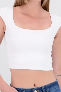 Shasa Cropped Square Neck Short Sleeve Top