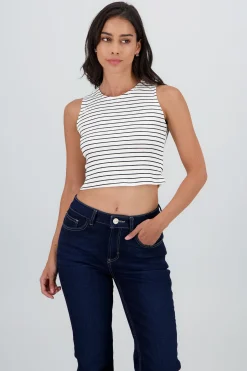 Shasa Cropped Striped Sleeveless Top