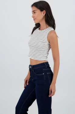 Shasa Cropped Striped Sleeveless Top